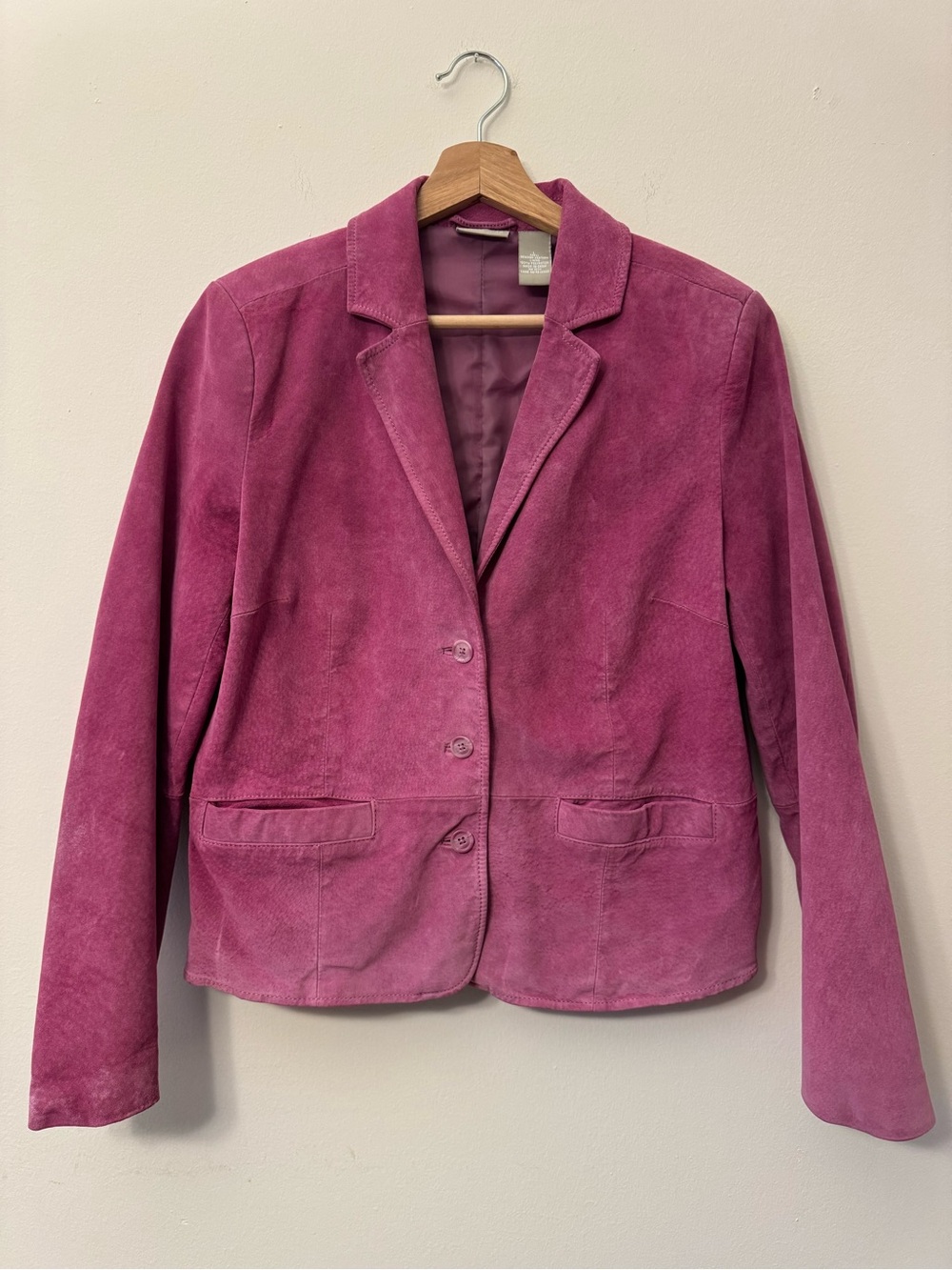 Field Gear Pink Leather Blazer Jacket Size L Tailored Moto Chic Statement Jacket